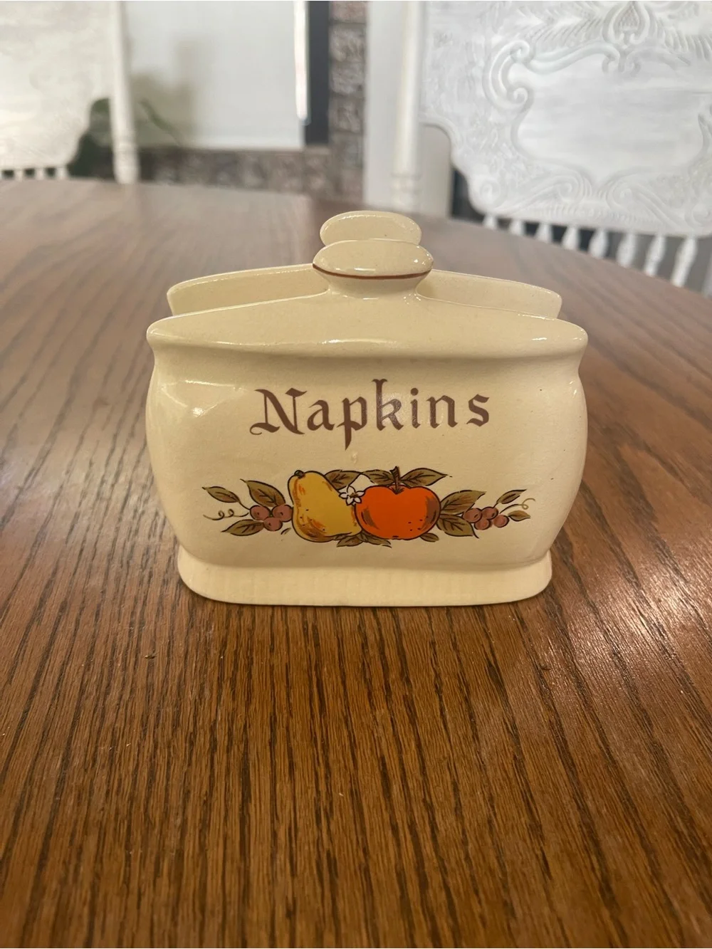 Cream Ceramic Napkin Holder with Harvest Fruit Design